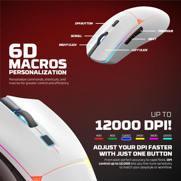 Fantech WG7V2RD / WG7-V2 RD / WG-7V2RD / WG7 V2 RD Crypto II / Crypto 2 Wireless Gaming Mouse With ARGB Gaming Optical Sensor