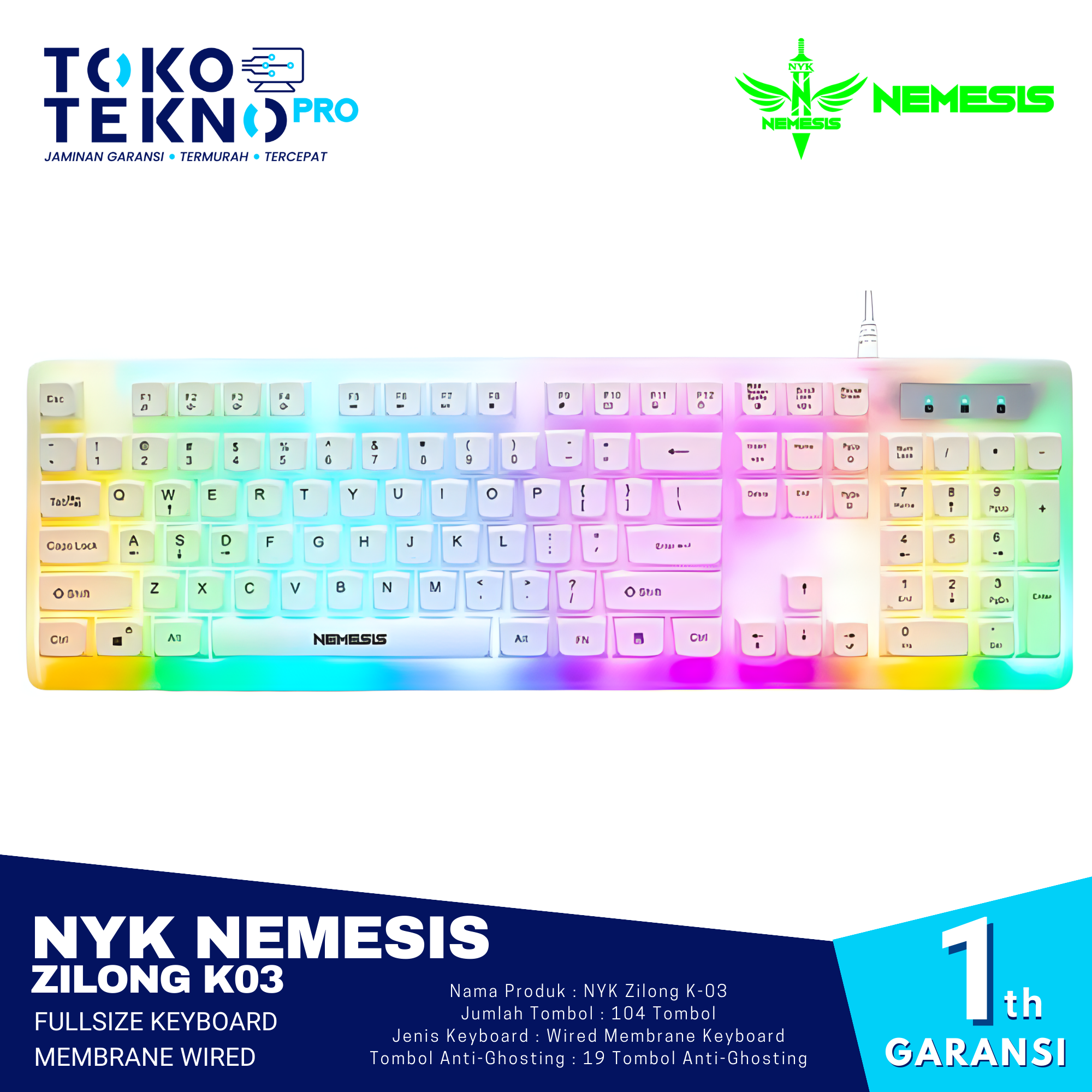 NYK Nemesis Zilong K03 Fullsize Keyboard Membrane Wired