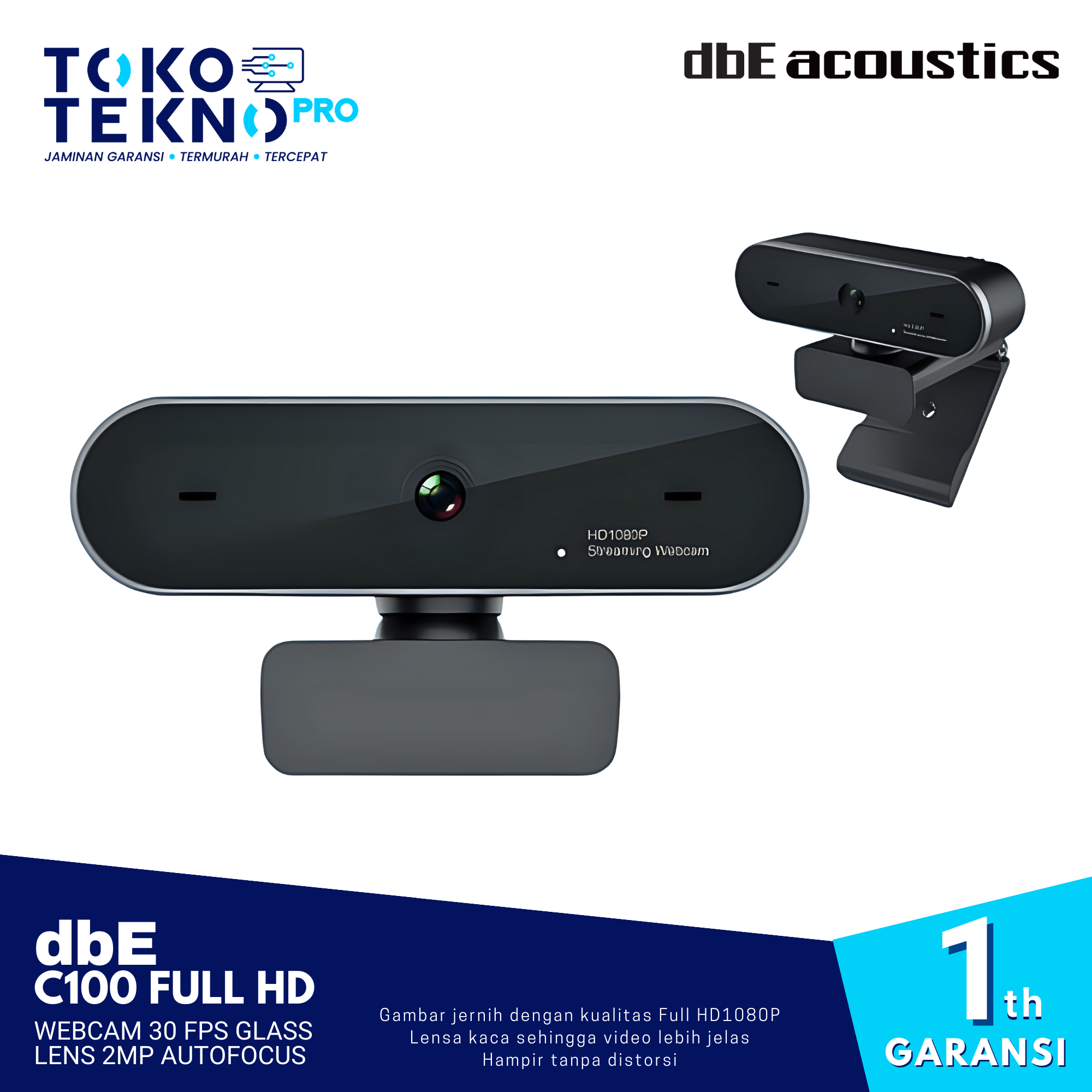 dbE C100 Full HD 1080P Webcam 30 FPS Glass Lens 2MP Autofocus