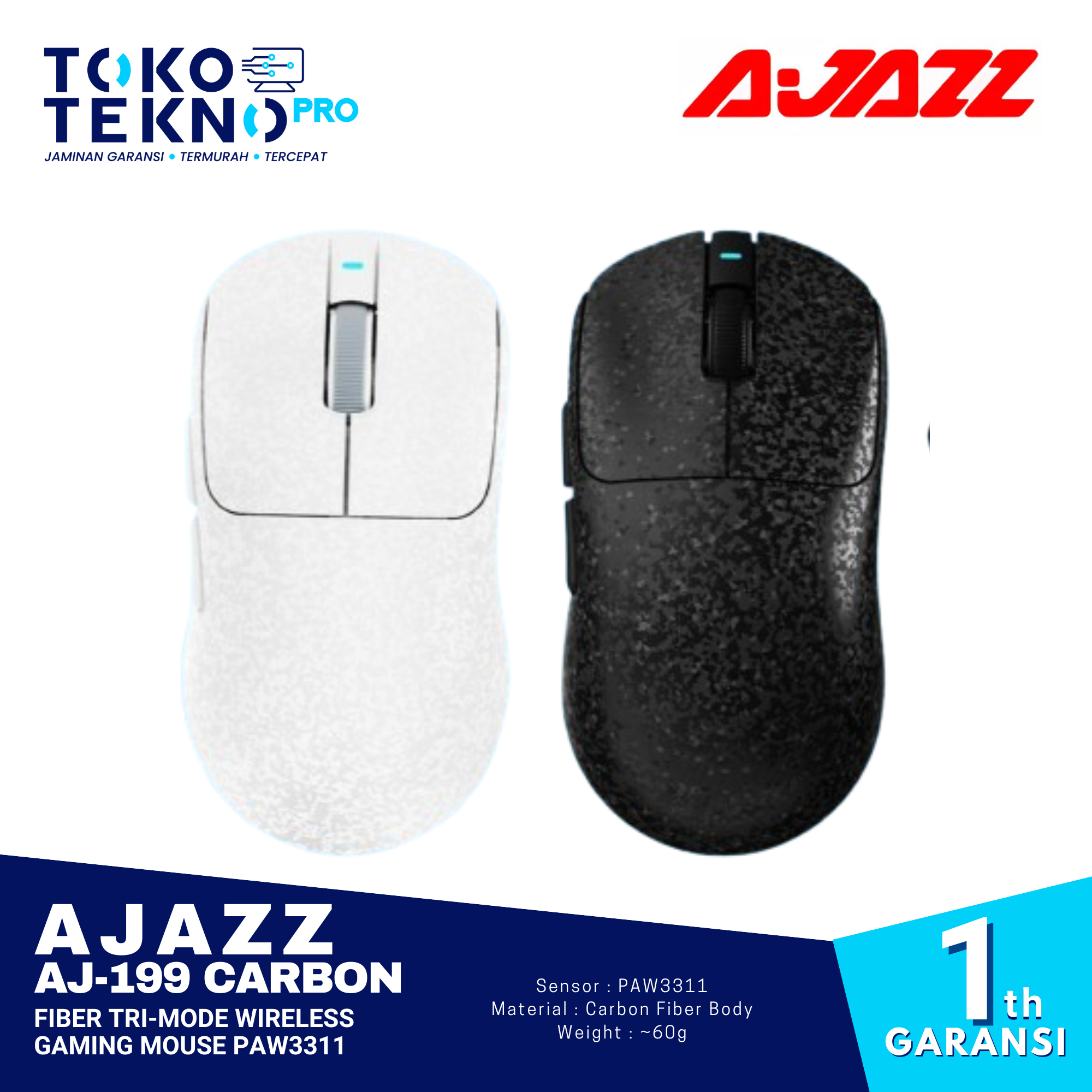 AJAZZ AJ199 / AJ-199 Carbon Fiber Tri-Mode Wireless Gaming Mouse