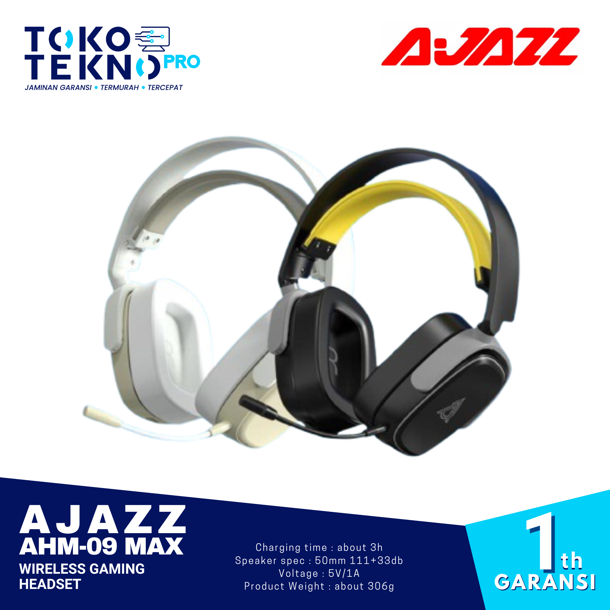 Ajazz AHM-09 MAX Wireless Gaming Headset - TOKOTEKNOPRO
