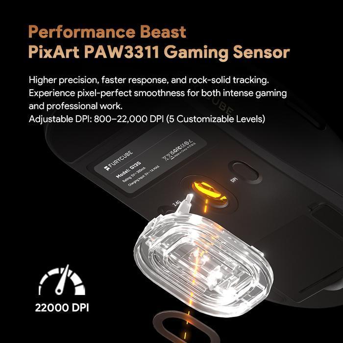 FURYCUBE G13S / G-13S / G13-S Mouse Gaming Swappable Battery Wireless Mouse PAW3311 Lightweight