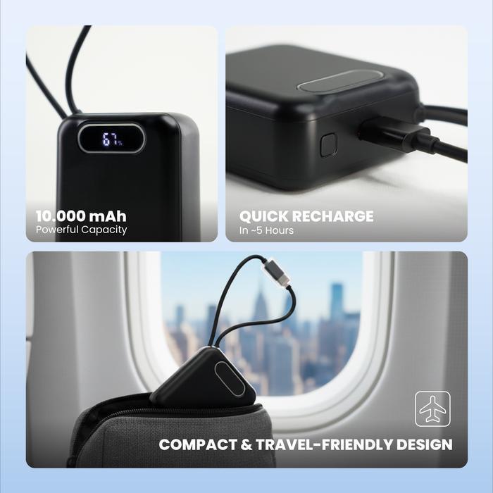 Rexus PBW30 / PBW-30 Travel Powerbank 10000mAh Built-in 20W Type C Cable Fast Charging