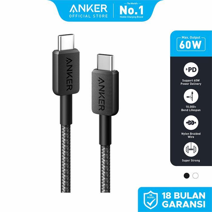 ANKER 322 Cable Data Series Kabel Data USB A to USB C / USB C to USB C / USB C to Lightning Garansi Resmi