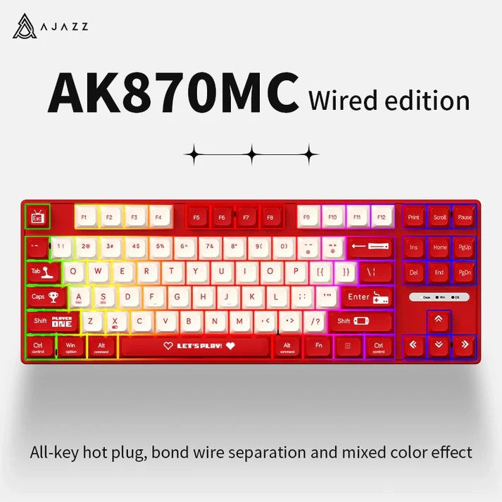 Ajazz AK870 / AK-870 Lite MC TKL Mechanical Keyboard Wired Rainbow