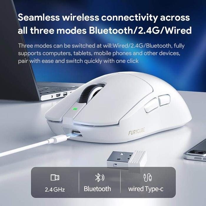 FURYCUBE R7 / R-7 Mouse Gaming Wireless Tri-Mode Connection PAW3311 RGB Light