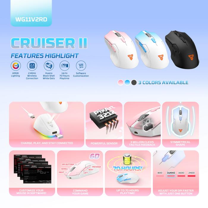 Fantech Cruiser WG11 V2RD / WG11-V2RD / WG-11V2RD Cruiser II / Cruiser 2 Wireless Gaming Mouse ARGB with Docking