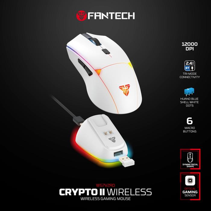 Fantech WG7V2RD / WG7-V2 RD / WG-7V2RD / WG7 V2 RD Crypto II / Crypto 2 Wireless Gaming Mouse With ARGB Gaming Optical Sensor