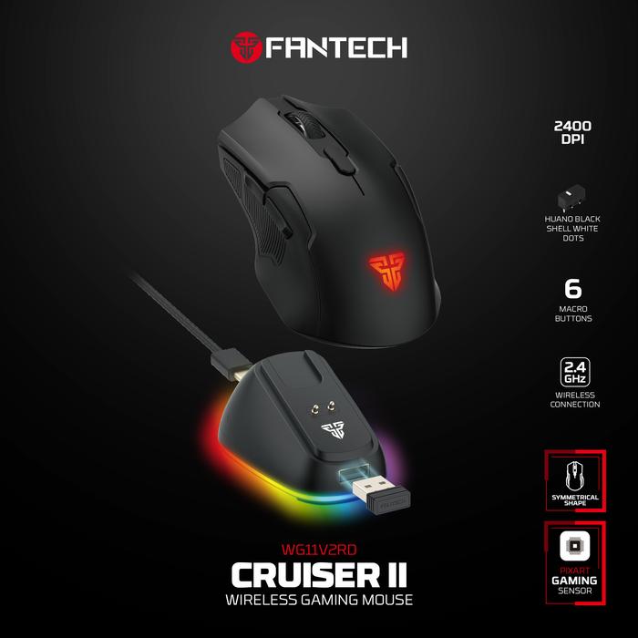 Fantech Cruiser WG11 V2RD / WG11-V2RD / WG-11V2RD Cruiser II / Cruiser 2 Wireless Gaming Mouse ARGB with Docking