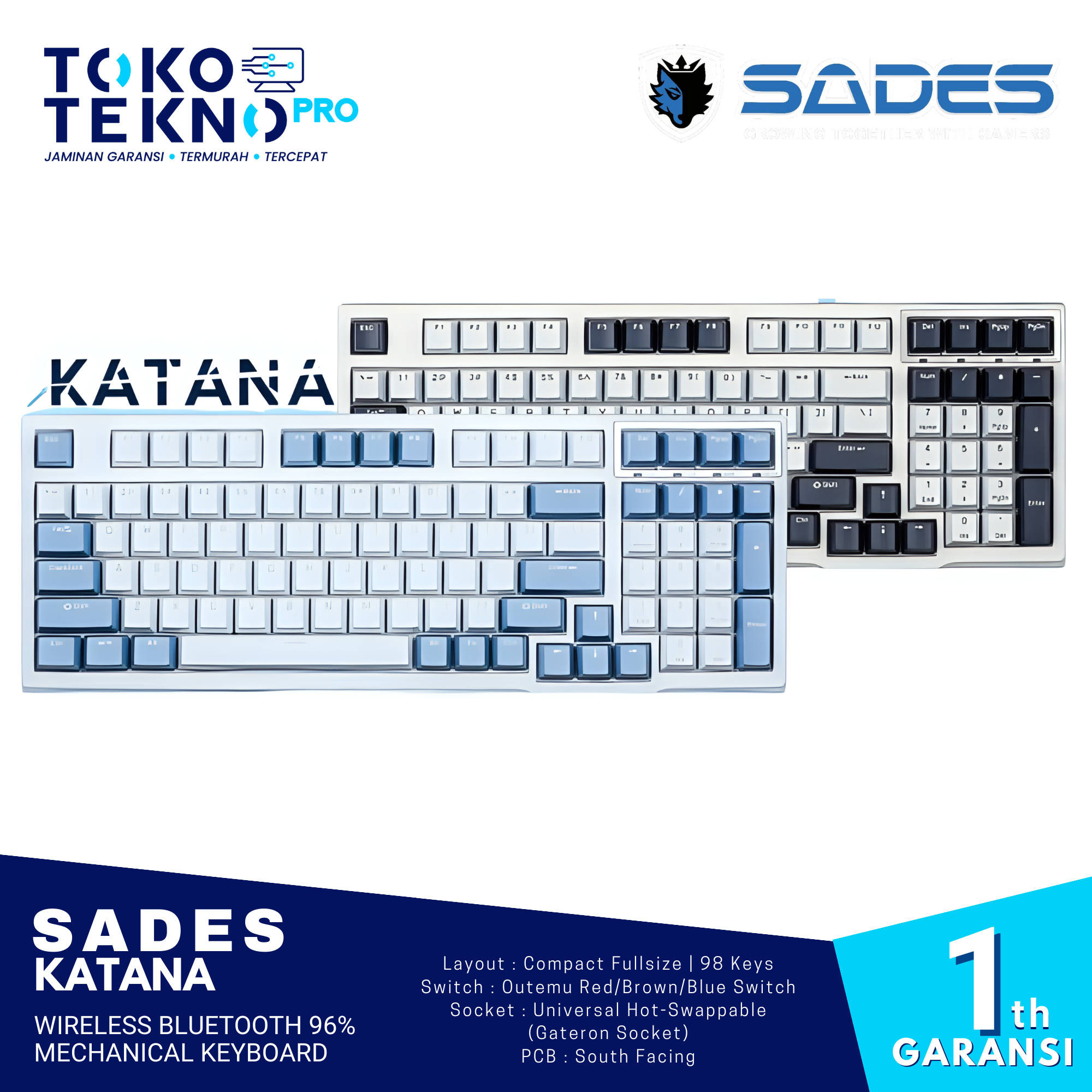 Sades Katana Wireless Bluetooth 96% Mechanical Keyboard Gaming