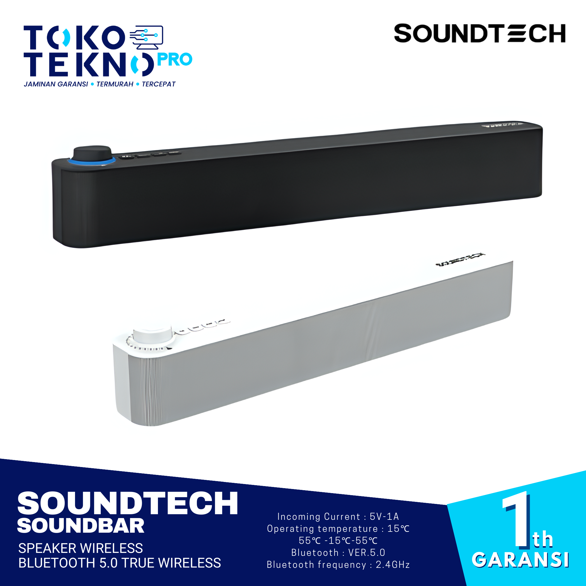 Soundtech Soundbar Speaker Wireless Bluetooth 5.0 True Wireless - TOKOTEKNO