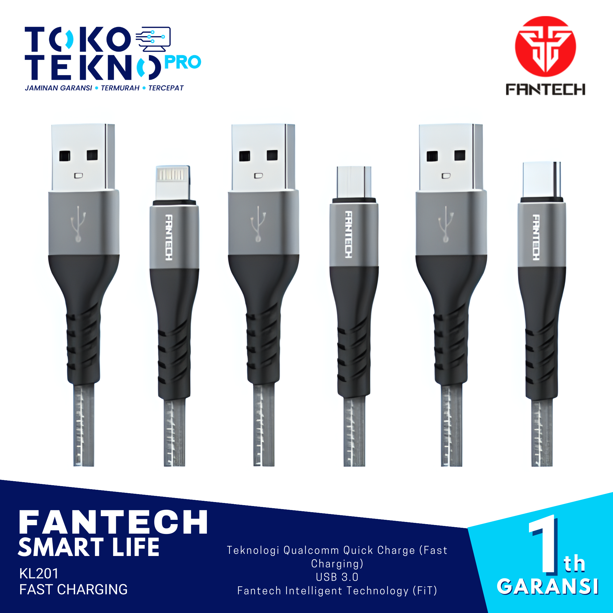 Fantech Smartlife Kabel Charger KM201 Fast Charging 