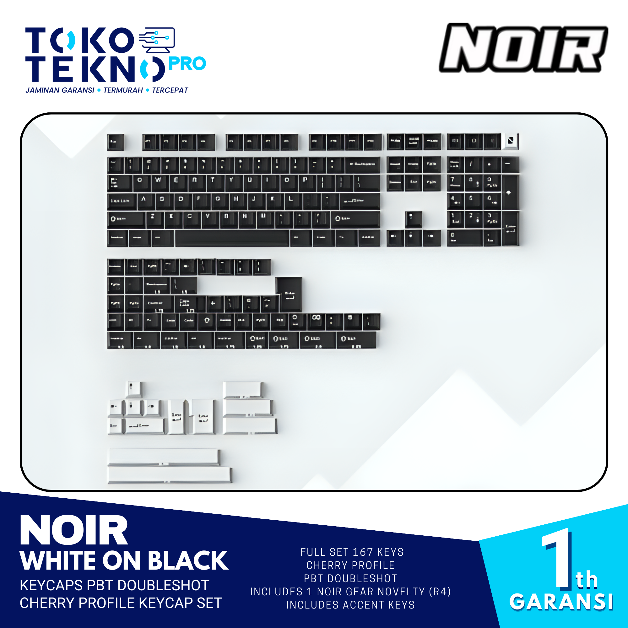 Noir White on Black Keycaps PBT Doubleshot Cherry Profile Keycap Set