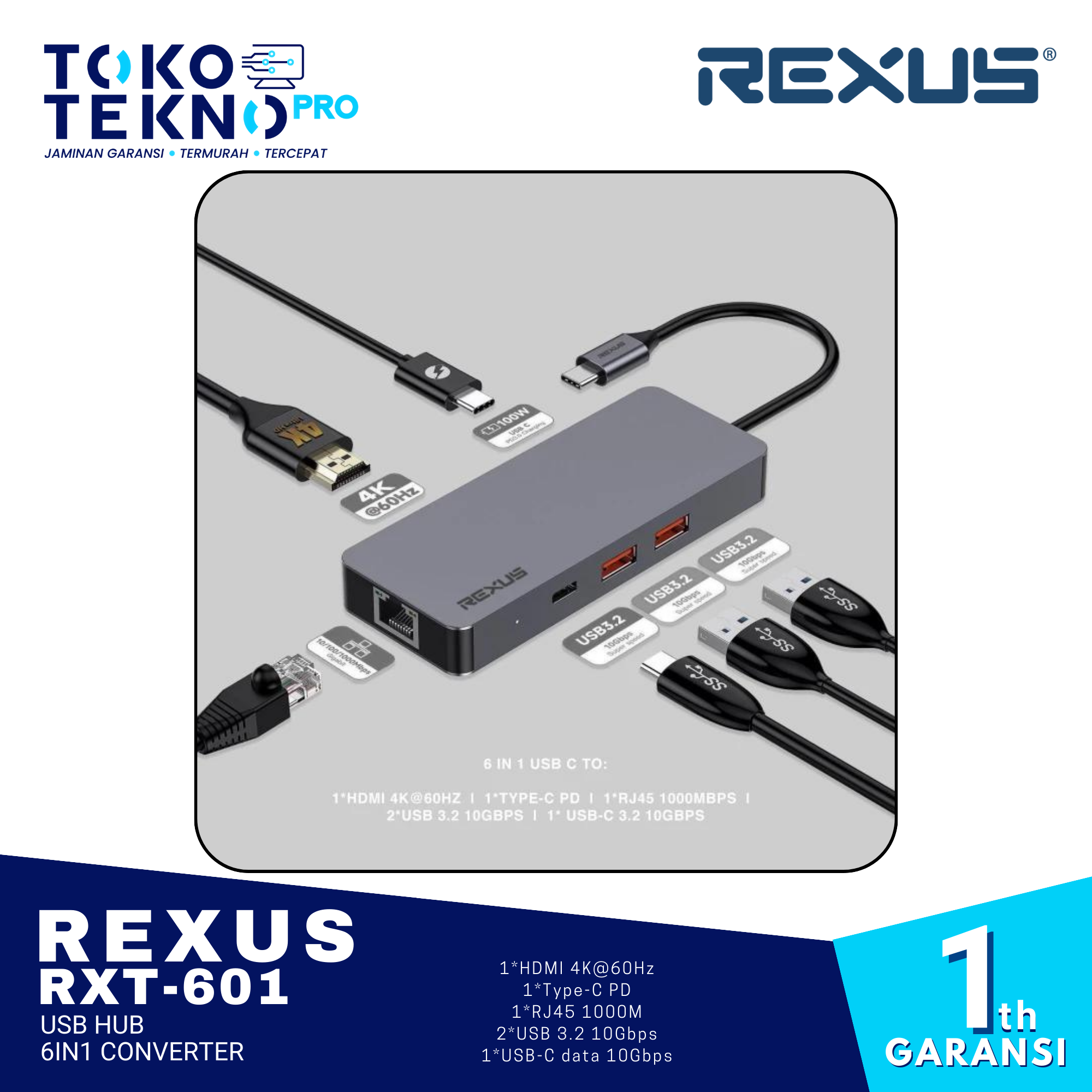 Rexus RXT-601 USB HUB 6in1 Converter For PC / Laptop / Tablet Phone ...