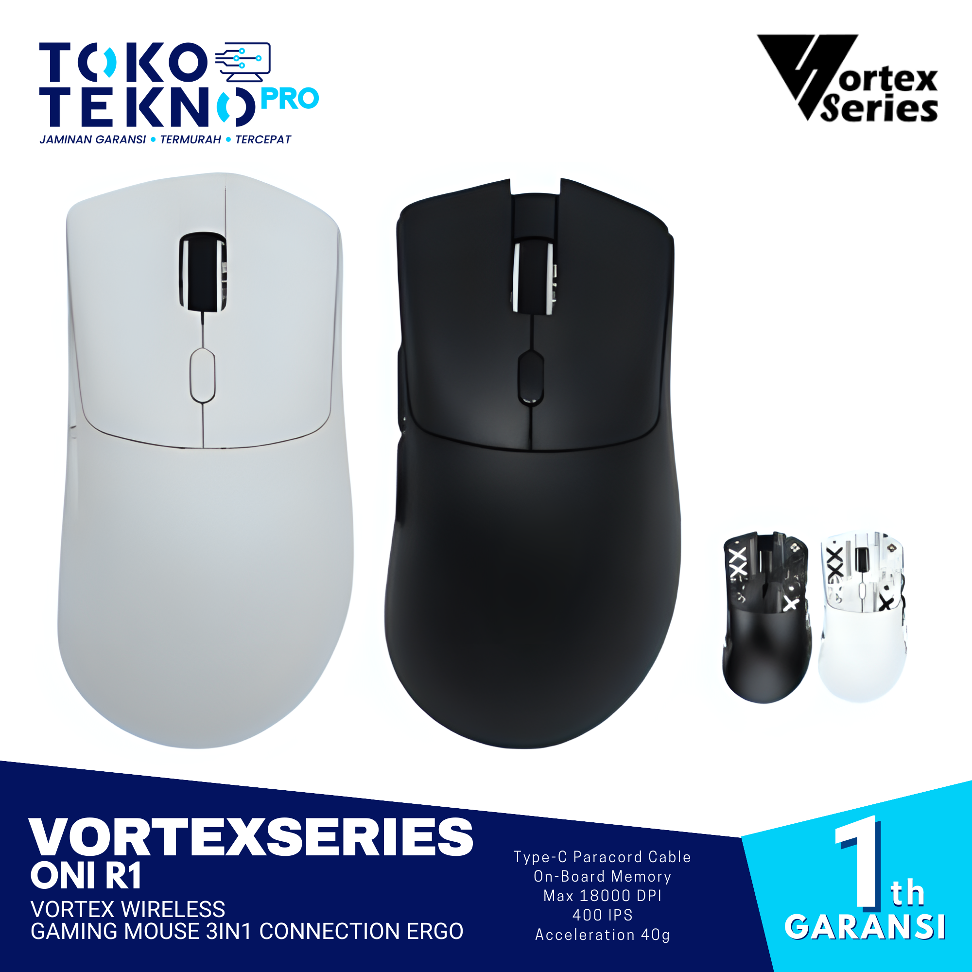 Vortexseries Oni R1 Vortex Wireless Gaming Mouse 3in1 Connection Ergo