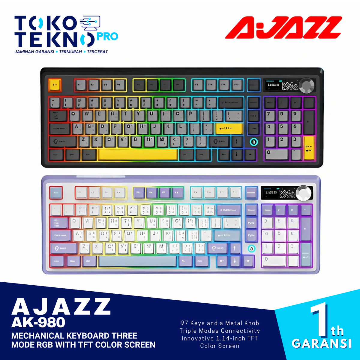 aka Ajazz AK980 / AK-980 98% Mechanical Keyboard Three Mode RGB
