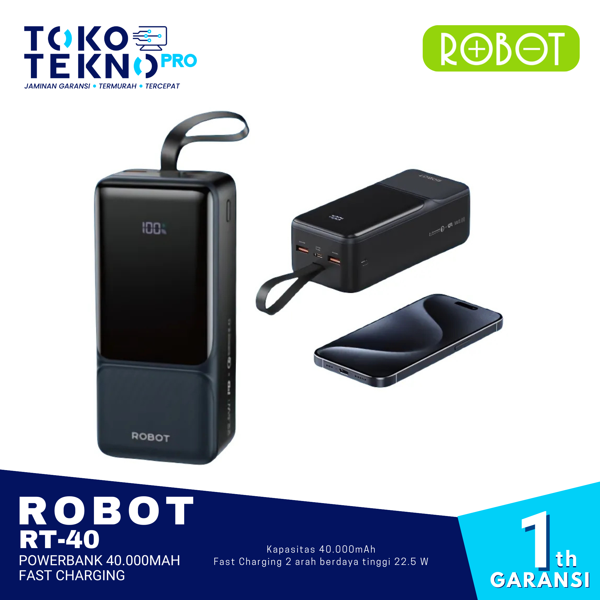 Robot RT40 / RT-40 Powerbank 40.000mAh Fast Charging - TOKOTEKNOPRO