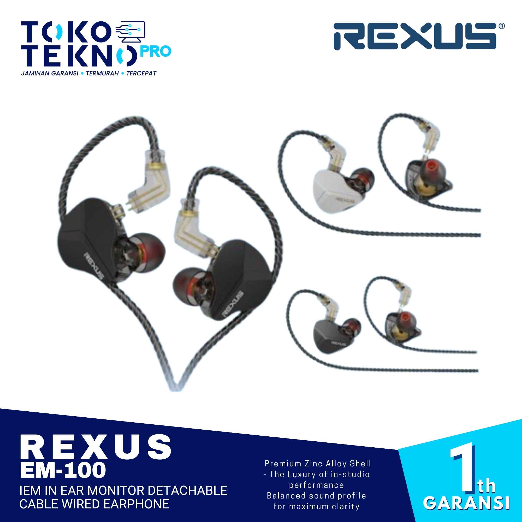 Rexus EM100 / EM-100 IEM In Ear Monitor Detachable Cable Wired Earphone ...