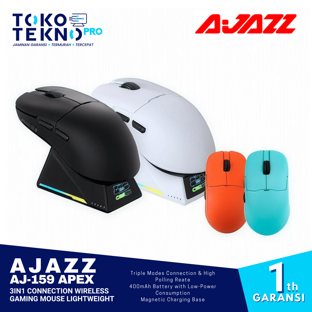 Ajazz AJ159 APEX 3in1 Connection Wireless Gaming Mouse Lightweight