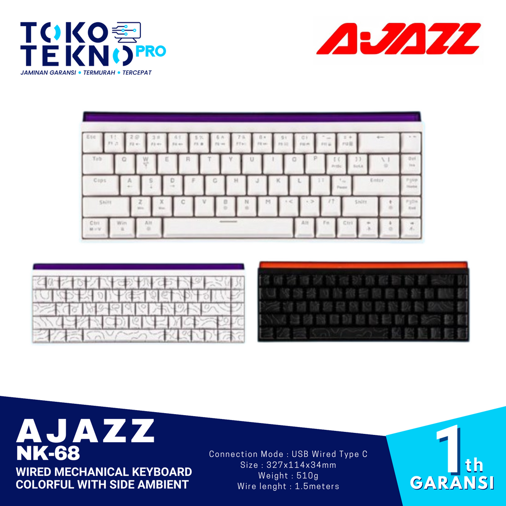 Ajazz x Nacodex NK68 / NK-68 Wired Mechanical Keyboard Colorful