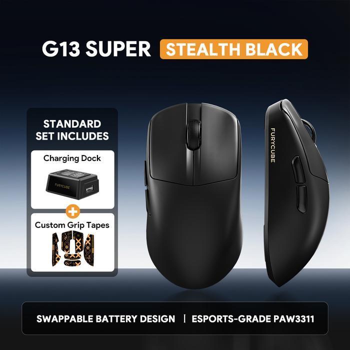 FURYCUBE G13S / G-13S / G13-S Mouse Gaming Swappable Battery Wireless Mouse PAW3311 Lightweight