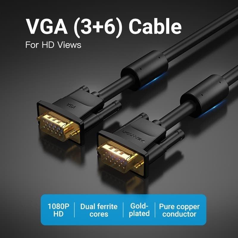 Vention VGA Cable Kabel Gold Plated Male To Male Premium Quality